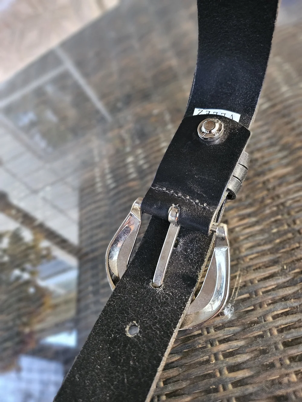 Velez Columbia Tooled Tropical Black Leather Belt with Curved Silver Buckle M